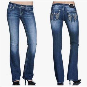 Miss Me Boot Cut Jeans JP5616B Flare Embroidered Studded Wings Dark Blue Size 28